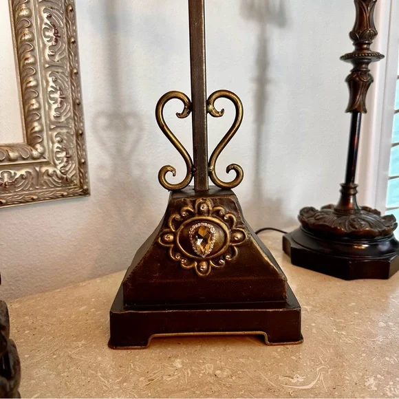 Bronze Fleur de Lis Candle Holder with Intricate Scrollwork